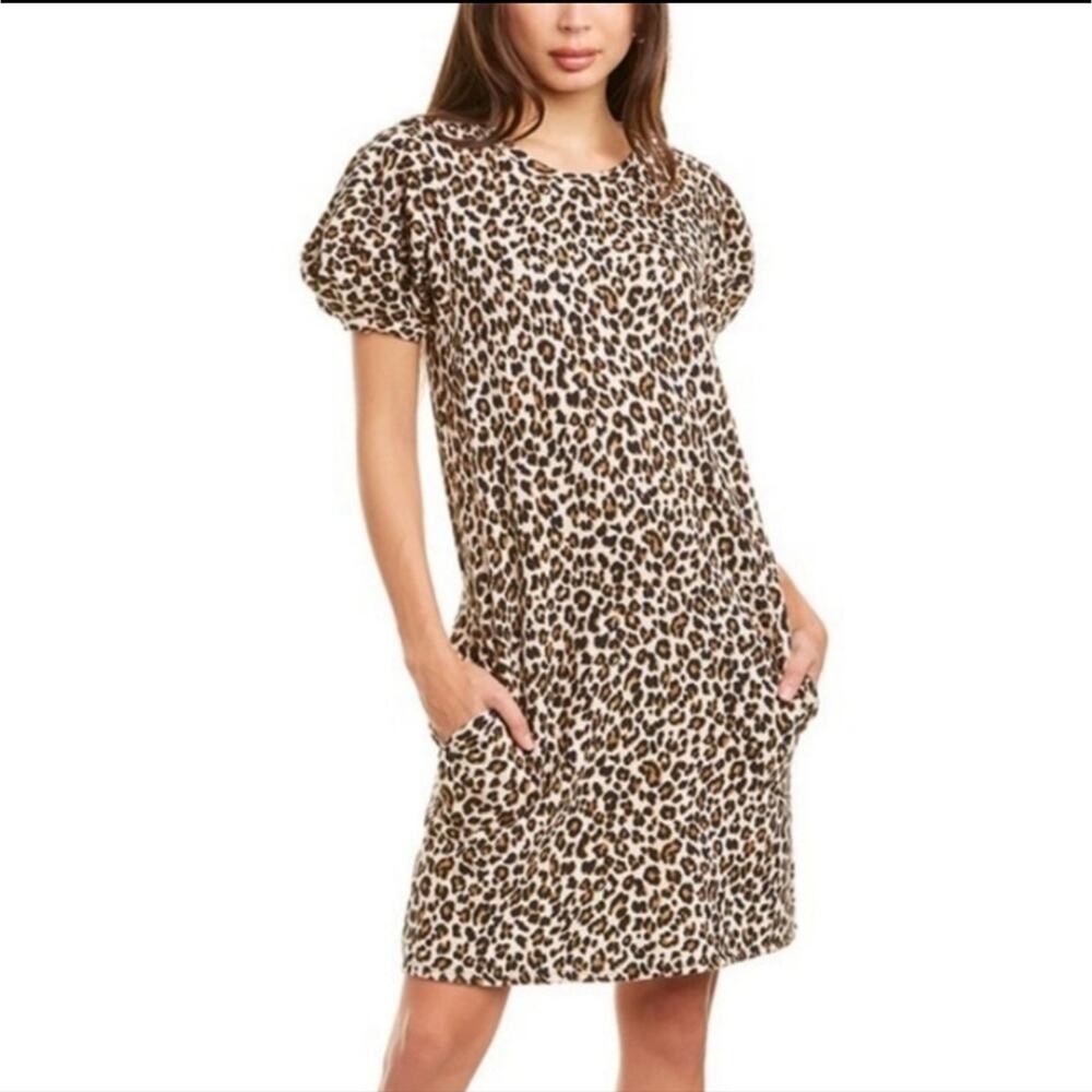 Anthropologie Velvet By Graham & Spencer Leopard Puff Sleeve Sheath Dress Size S
